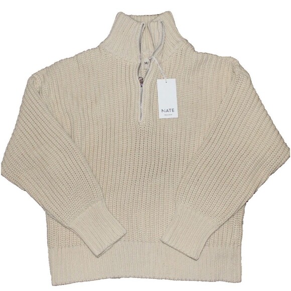 MATE The Label Alpaca Cotton 1/4 Zip Sweater NWT M/L Ethical Undyed NATURAL $268 - Picture 1 of 5